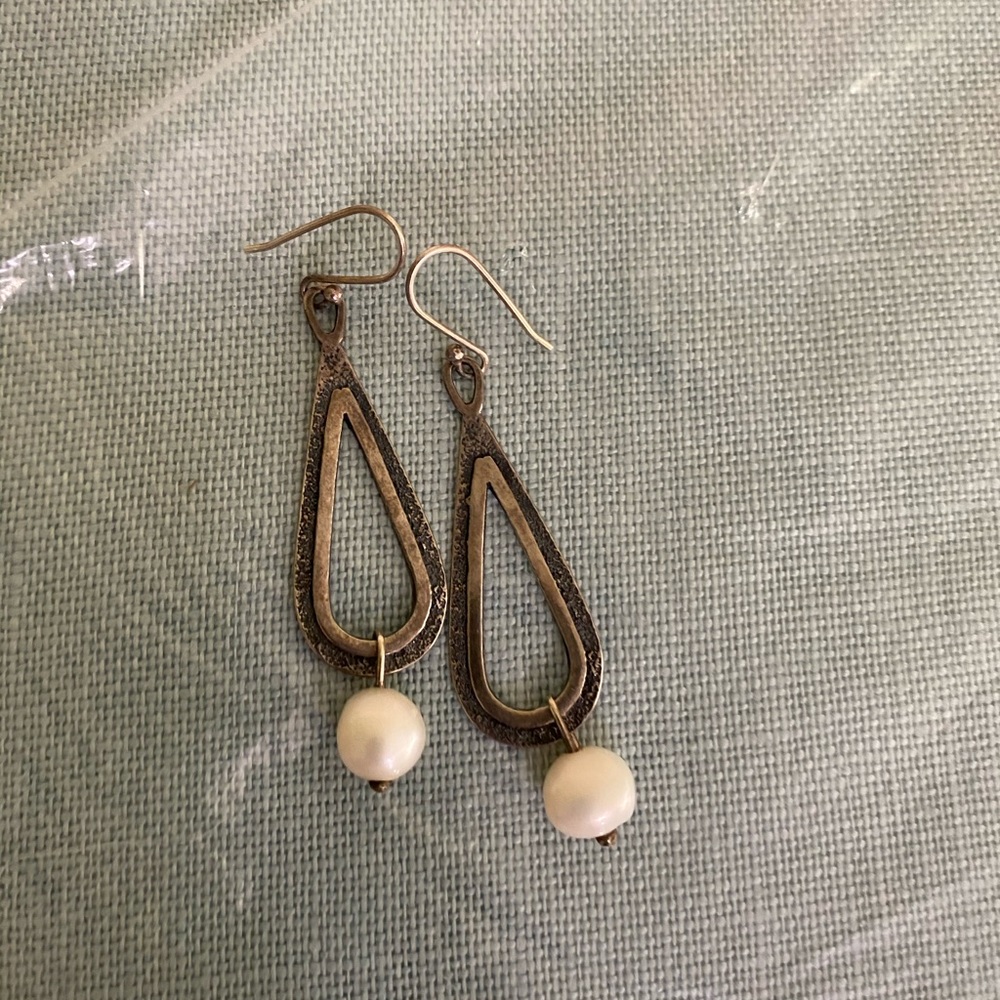 Silpada Pearl and sterling silver dangle earrings
